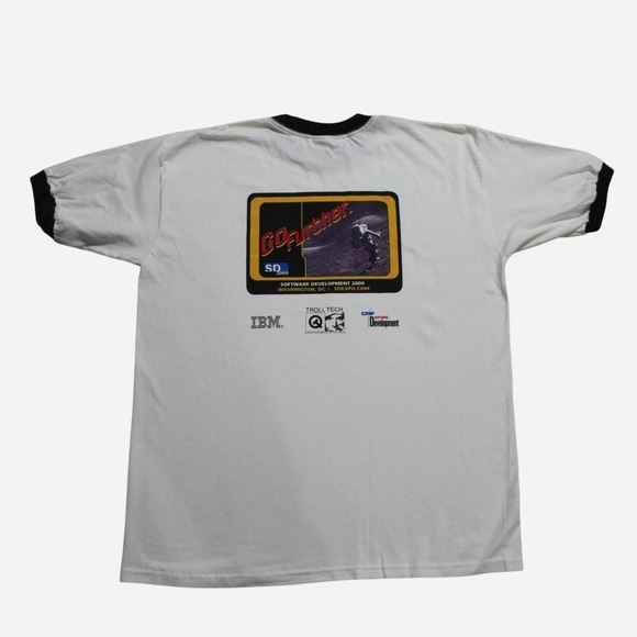 Anvil Other - Mens Vintage Y2K 00s Ringer Skater Streetwear IBM Tech Promo White T-shirt
